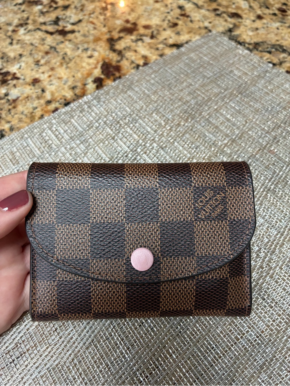 Louis Vuitton Damier Ebene Rosalie Coin purse with Pink Button
